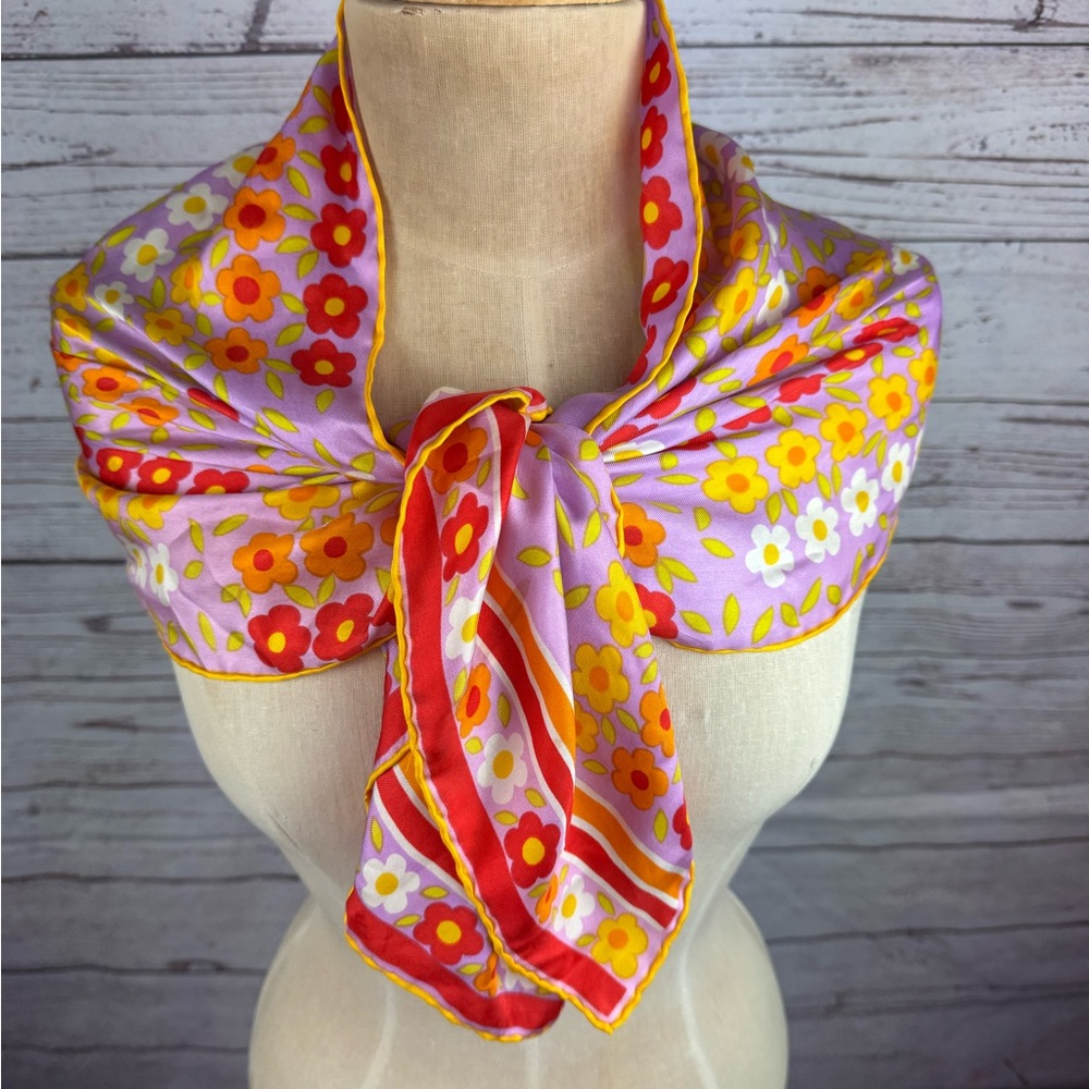 VTG BURMEL 100% Hand Rolled Silk Scarf Japan Floral - Pink/Yellow
